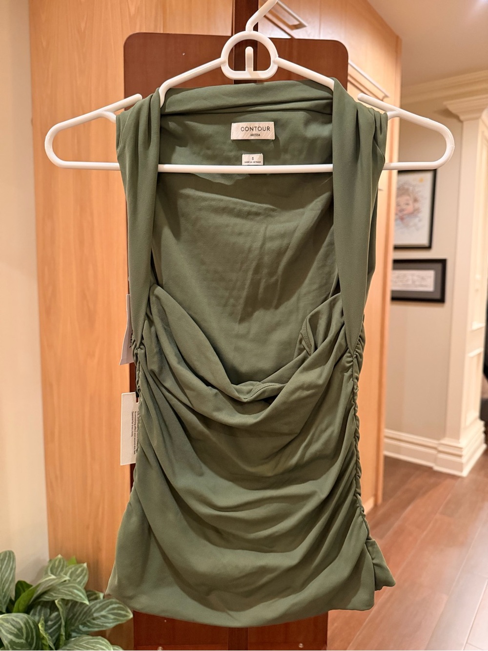 Aritzia Contour Olive Green Draped Sleeveless Top